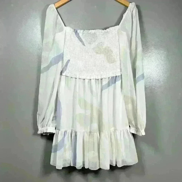 ARITZIA WILFRED Tempest Mini Dress Sheer Tiered Smocked Bodice Women Medium - Picture 1 of 12
